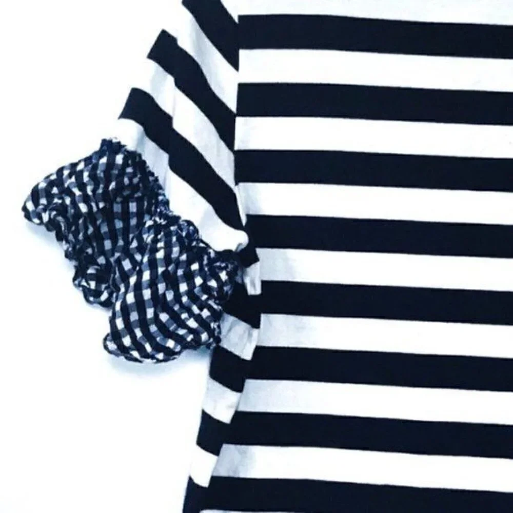 J. Crew gingham ruffle sleeve striped top, Size S